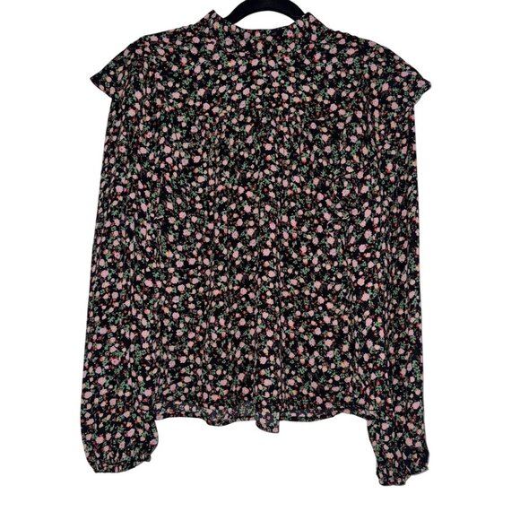 WAYF Floral Print Long Sleeve Blouse M 100% Polyester Black - Picture 1 of 10